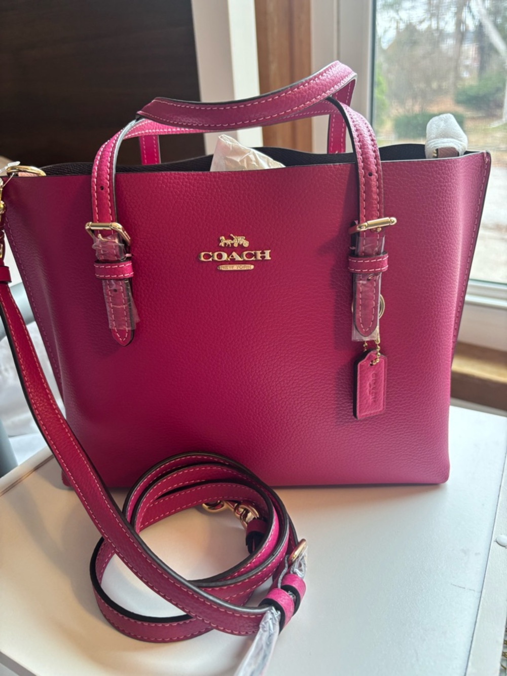 Coach Pebbled Leather Mini Tote in Fuchsia Pink